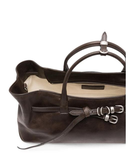 MARGE SHERWOOD Brown Grandma Buckled Leather Tote Bag