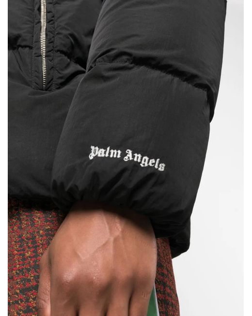 Palm Angels Black Logo-embroidered Padded Jacket for men