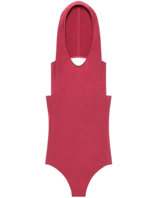 Courreges Red Illusion Hooded Bodysuit