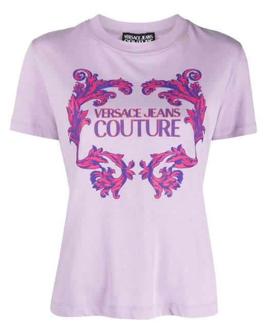 Versace Jeans Couture Pink Logo-Print Cotton T-Shirt