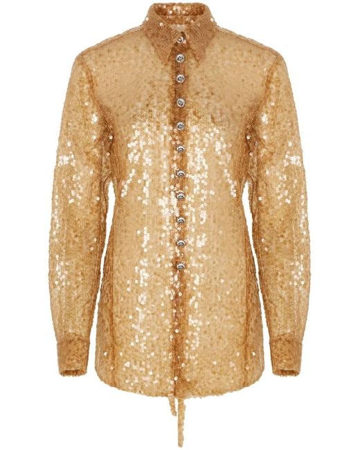 Rabanne Natural Sequin-Embroidered Shirt