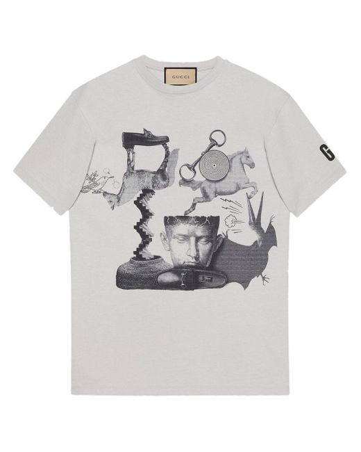 Gucci Gray Graphic-print Cotton-jersey T-shirt