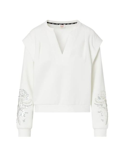 Liu Jo White Sweatshirt With Jewel Embroidery