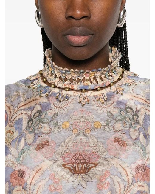 Zimmermann White Rebellion Floral-Print Midi Dress