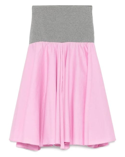 GIMAGUAS Pink Elastic-Waist Flared Midi Skirt