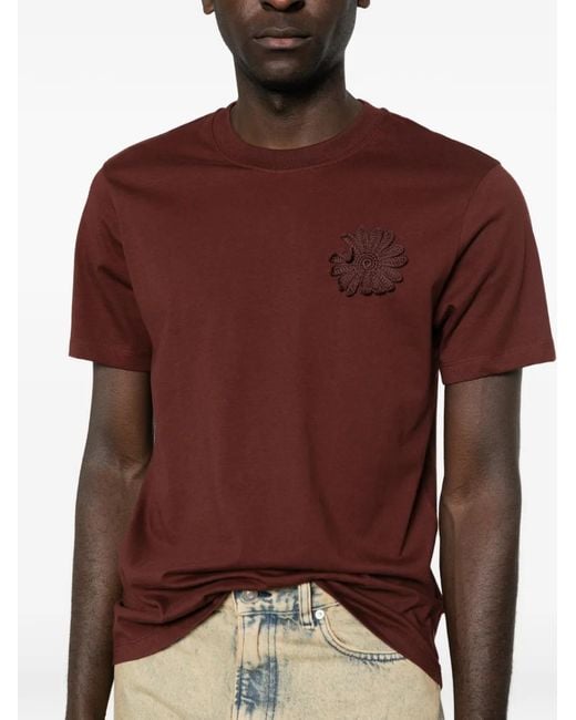 Sandro Red Cotton Crochet Flower T-Shirt for men