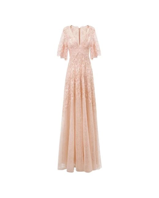 Gemy Maalouf Pink Lace V-Neck Maxi Dress
