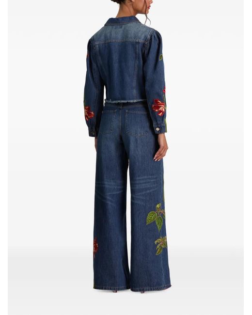Alice + Olivia Blue Amazing Floral-Embroidered Jeans