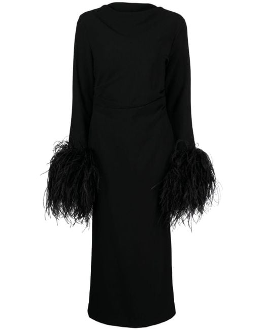 Robe mi-longue Reina à détail de plumes Rachel Gilbert en coloris Black