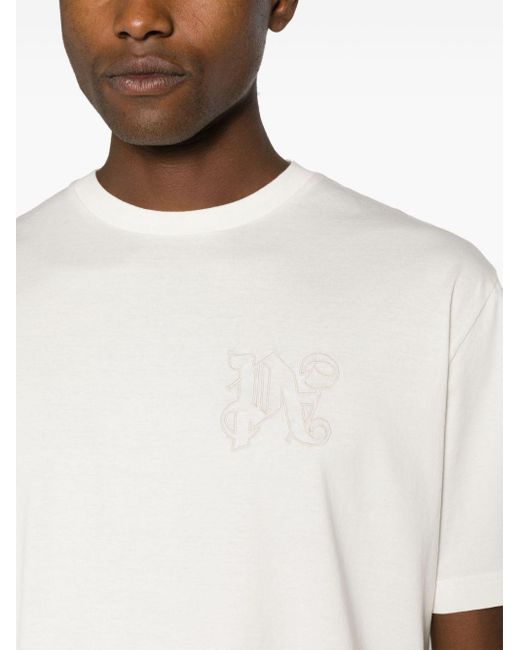 Palm Angels White Logo-embroidered Cotton T-shirt for men