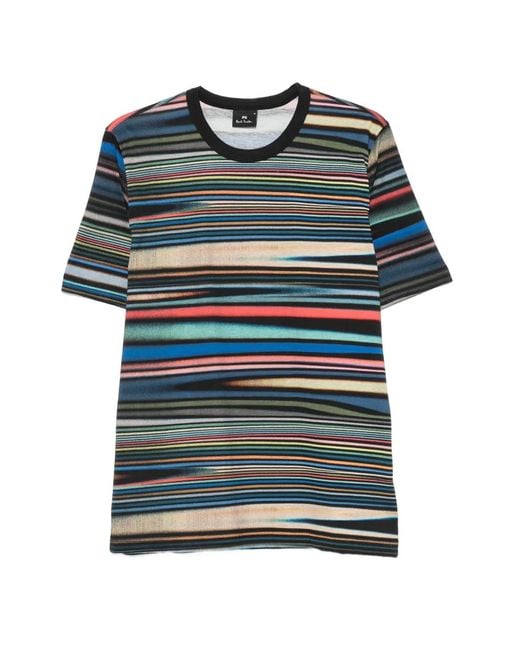 Paul Smith Blue Stripe-Print Cotton T-Shirt for men