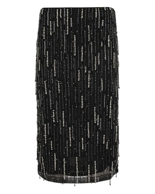 Pinko Black Beaded Fringe Midi Skirt