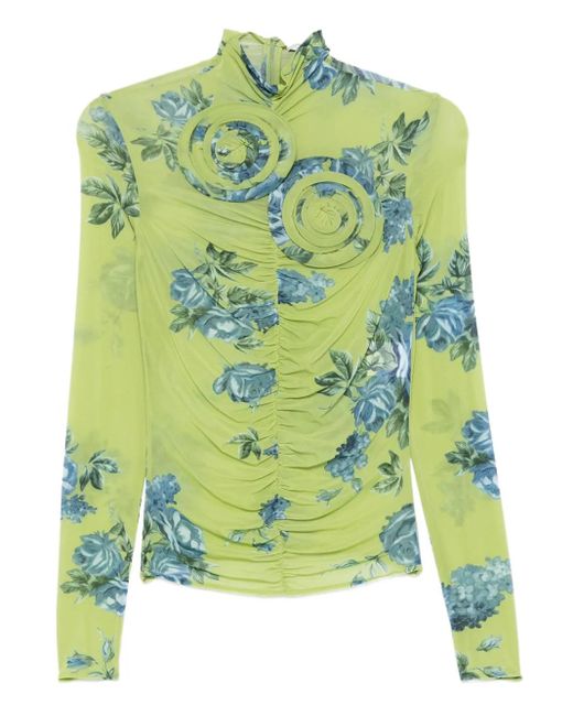 Magda Butrym Green Floral-Print Gathered Top