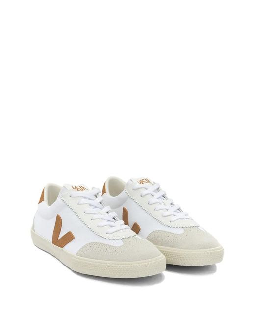 Veja White Volley Logo-Patch Suede-Panel Sneakers for men