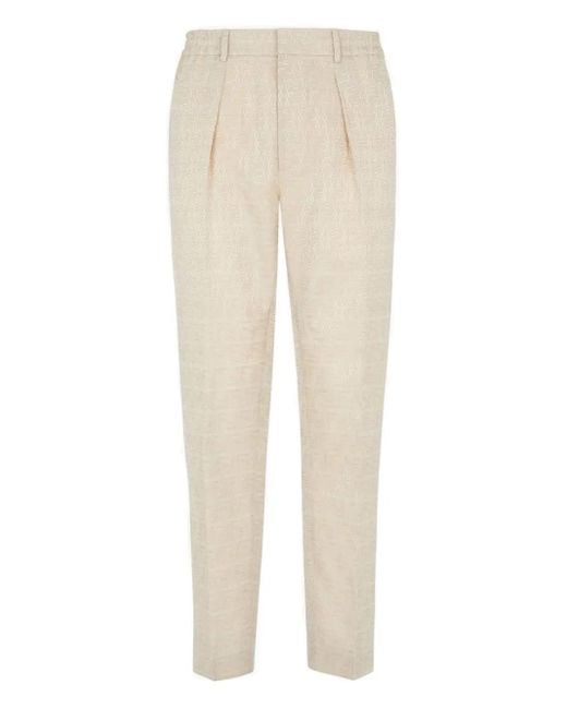 Fendi Natural Pleated Patterned Trousers for men