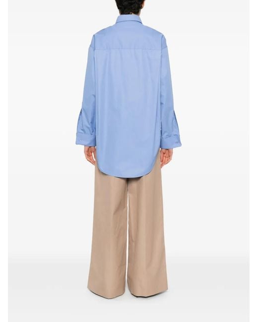 Balenciaga Blue Logo-Embroidered Curved-Hem Shirt