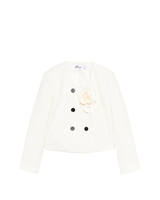 Self-Portrait White Floral Detail Fitted Jacket