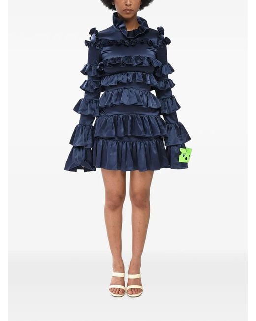 Off-White c/o Virgil Abloh Blue Ruffle-Trimmed Satin Mini Dress