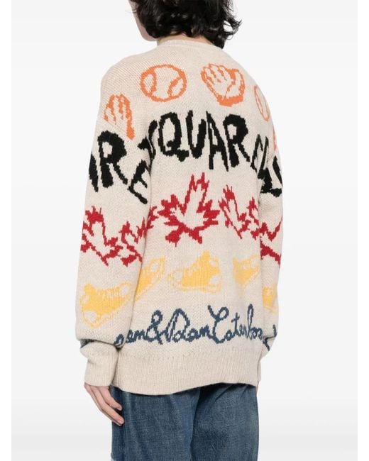 メンズ DSquared² ロゴインターシャ セーター Pink