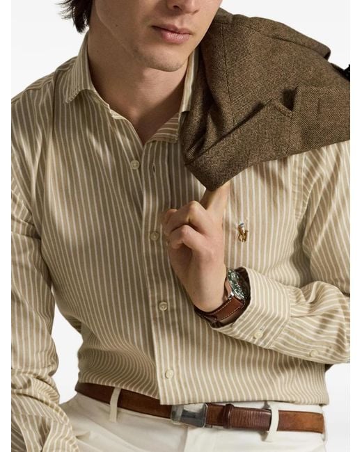 Polo Ralph Lauren White Striped Embroidered-Logo Shirt for men