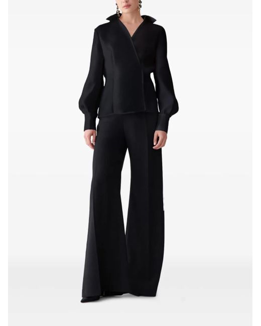 Carolina Herrera Black Puff-Sleeve Wrap Top