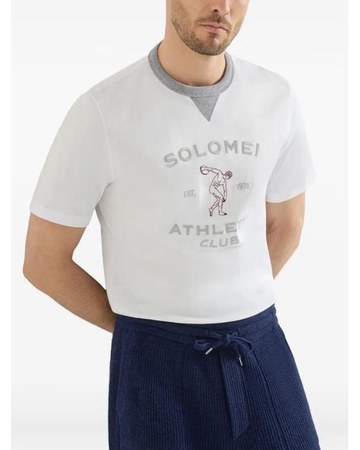 Brunello Cucinelli White Cotton-Jersey Crew-Neck T-Shirt With Print for men