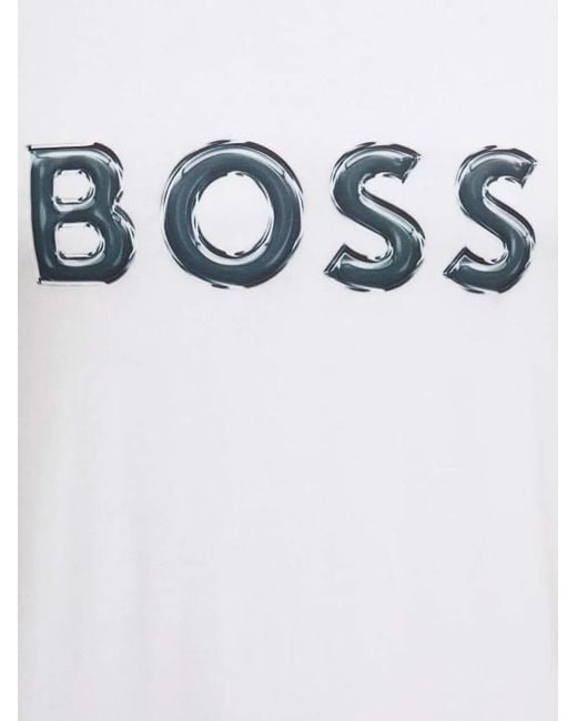 Boss White Logo-Print T-Shirt for men