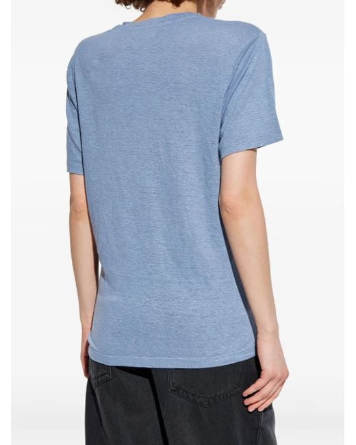 Isabel Marant Blue T-Shirt aus Leinen mit Metallic-Logo