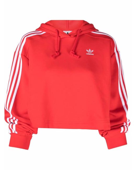 Adidas Red Trefoil-Detail Cropped Hoodie