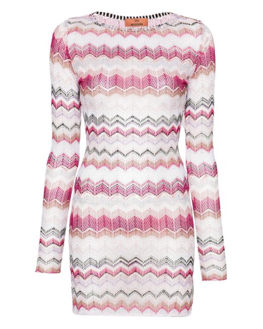 Missoni Gehaakte Mini-jurk Met Zigzag Patroon in het Pink