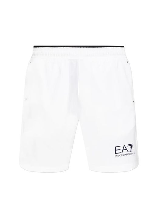 EA7 White Short De Bain Élastiqué À Logo for men
