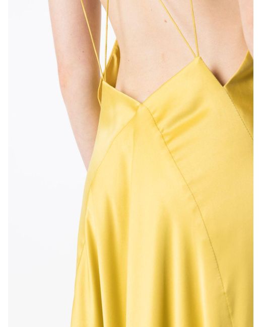 Lethicia Bronstein Yellow Satin-Finish V-Neck Dress