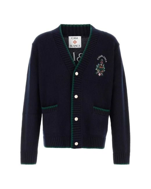 Casablanca Blue Logo-Embroidered Contrast-Trim Cardigan for men