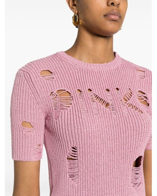 Pinko Pink Distressed-Effect Knitted Top