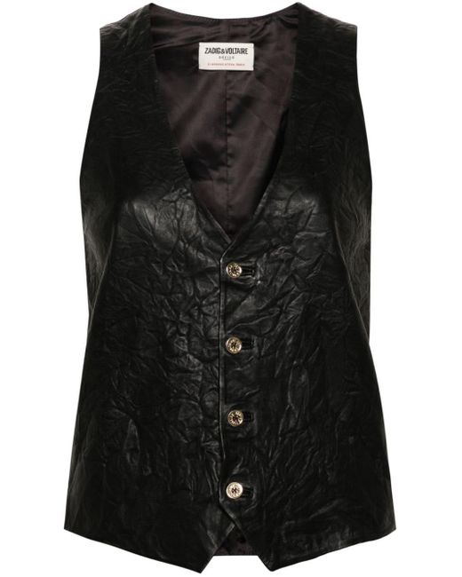 Zadig & Voltaire Black Emile Crinkled Leather Waistcoat