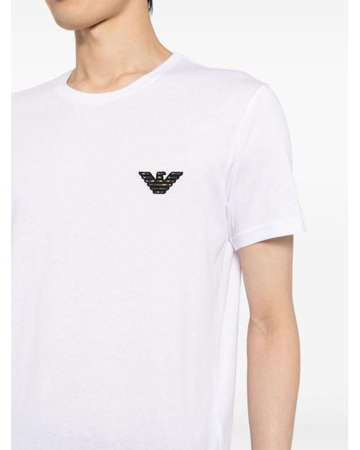 Emporio Armani White Eagle-appliqué Cotton T-shirt for men