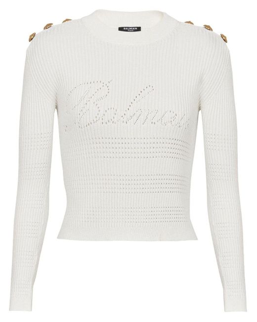 Balmain White Signature Logo Sweater