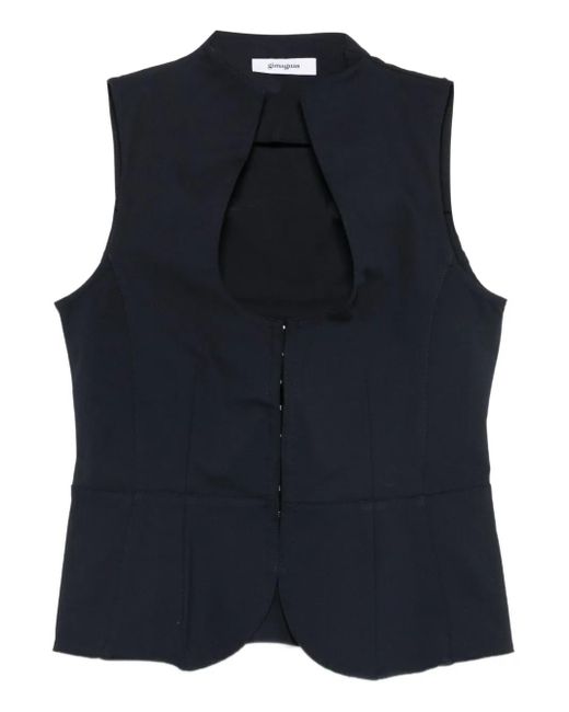 GIMAGUAS Blue Keyhole-Neckline Sleeveless Top