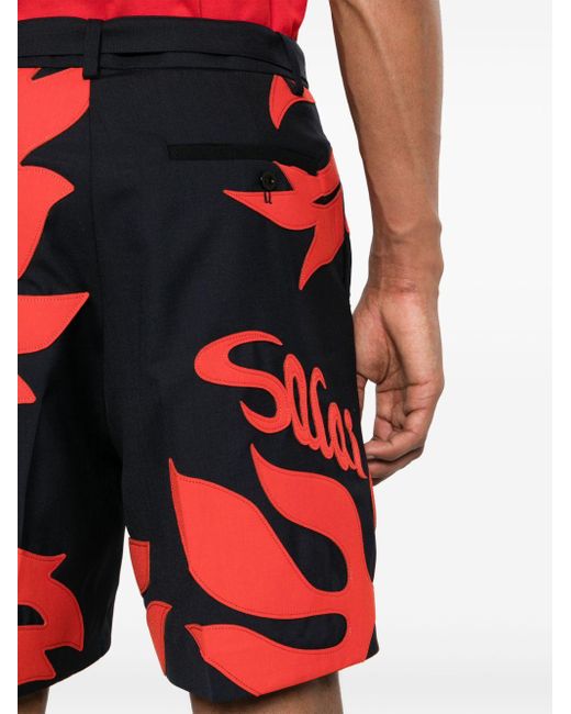 Sacai Shorts mit floralen Patches in Red für Herren