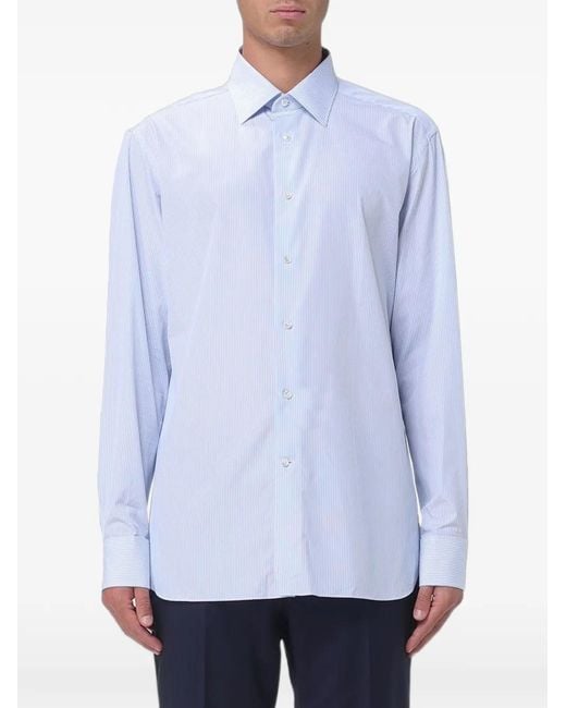 Zegna Blue Striped Poplin Shirt for men