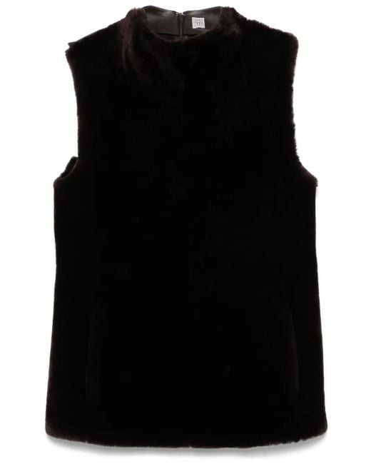 Totême Black Shearling-Panel Top