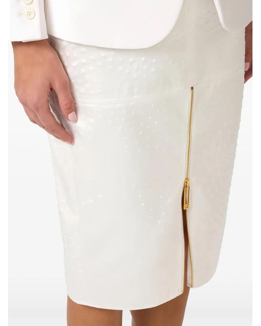Elisabetta Franchi White High-Waist Zip Midi Skirt