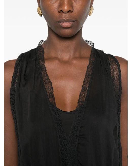 Forte_forte Black Lace-Trim Plissé Dress