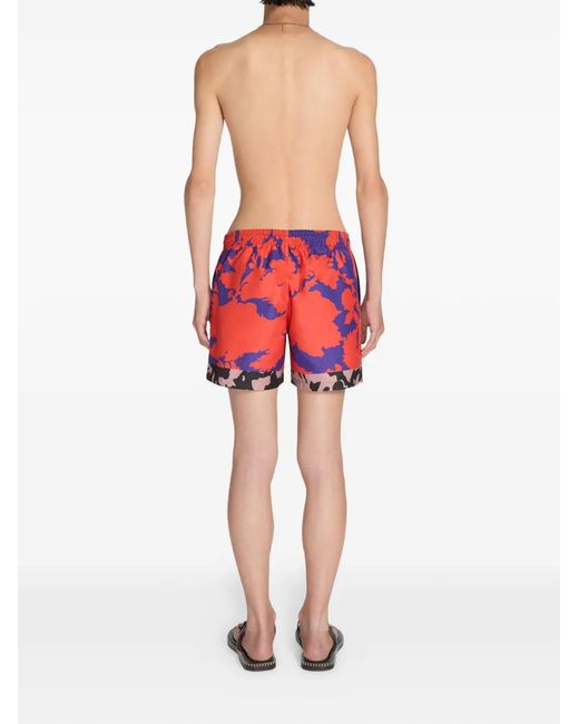 Dries Van Noten Red Printed Swim Shorts for men