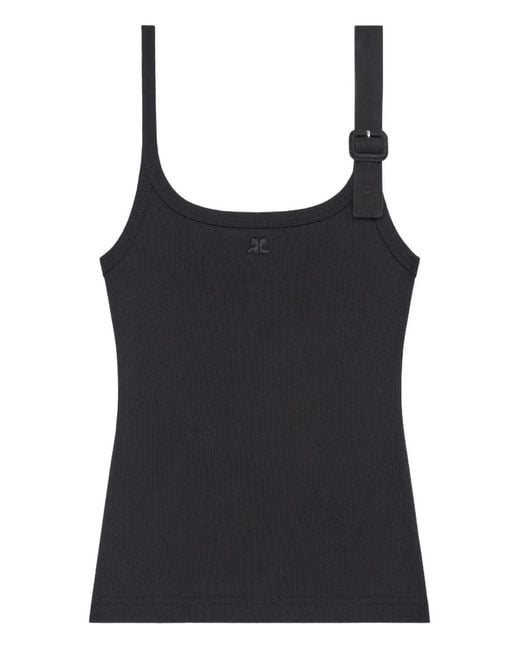 Courreges Black 90's Buckle-Detail Ribbed Tank Top
