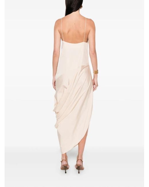 St. Agni White Drape-Detail Midi Dress
