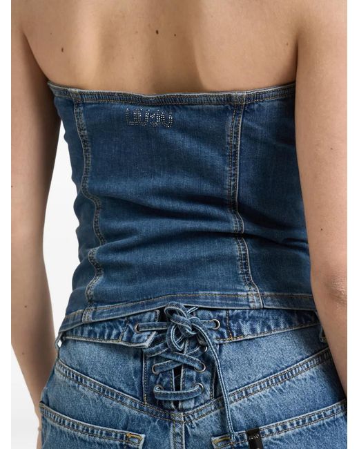 Liu Jo Blue Lace-Up Strapless Bustier Top