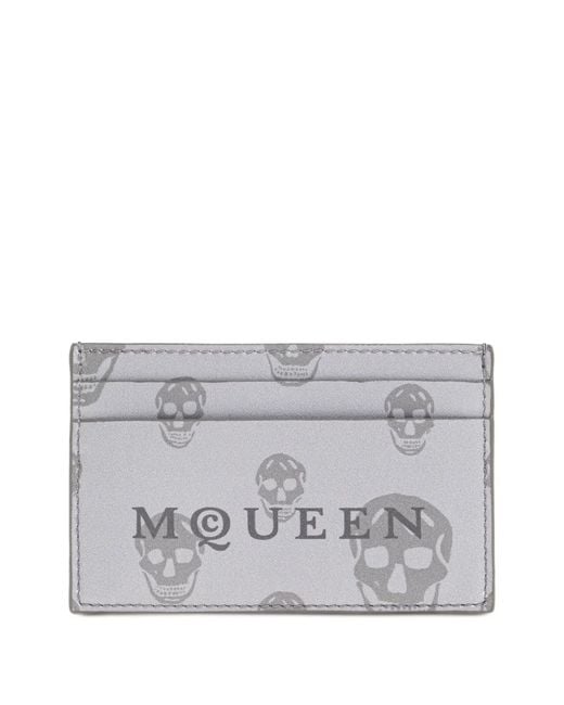 McQueen Gray Skull Print Cardholder for men