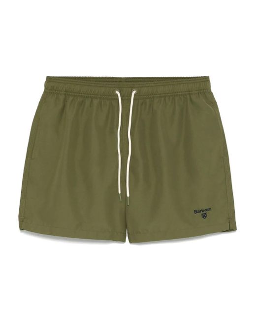 Barbour Green Logo-Embroidered Swim Shorts for men