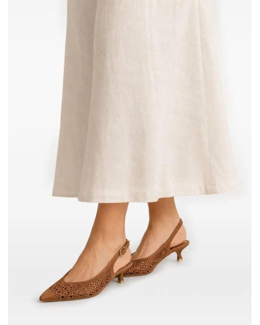 Poche Paris Brown Perforated-Suede Slingback Pumps